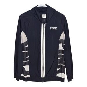 PINK Victorias Secret Windbreaker Jacket Full Zip  Black White Accents Size XS S